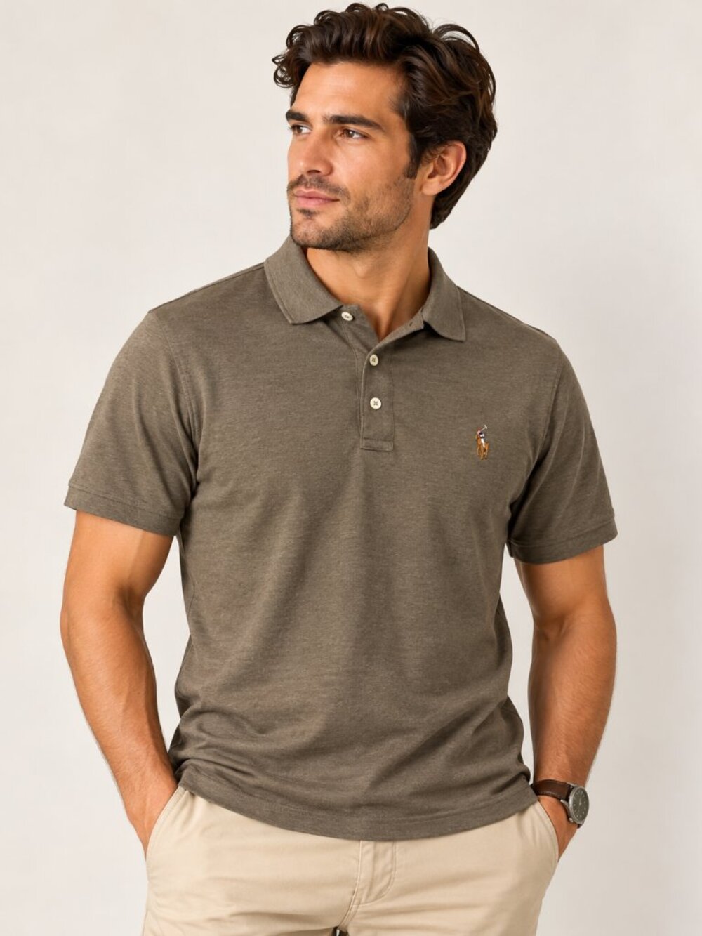 Polo Ralph Lauren Custom Slim Fit Brown Polo Shirt Men’s Large Multicolor Pony